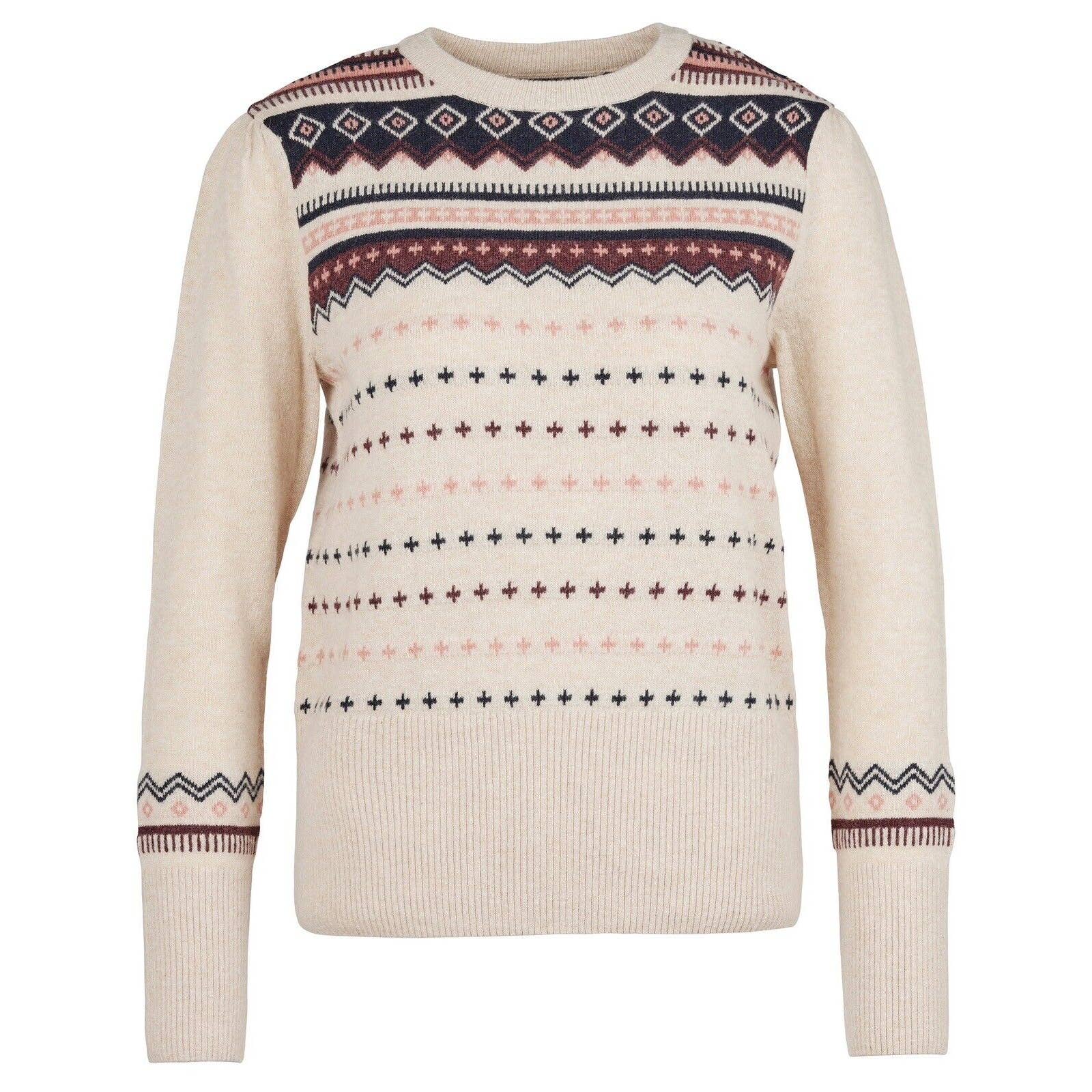 Nwt Barbour Womens Birch Knit Sweater Us 12 Wool Blend Fair Isle Oatmeal